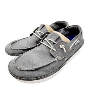 Clarks Mens 8.5M Gray Canvas Casual Slip On Boat Shoes Loafers Lightweight